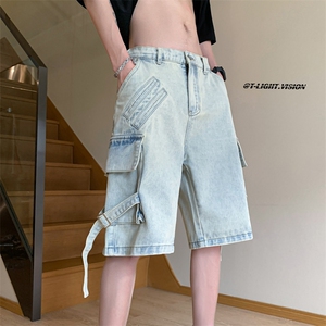 B221 美式ins高街暗黑百搭牛仔工装短裤五分裤子 LK23098-P65控88图片