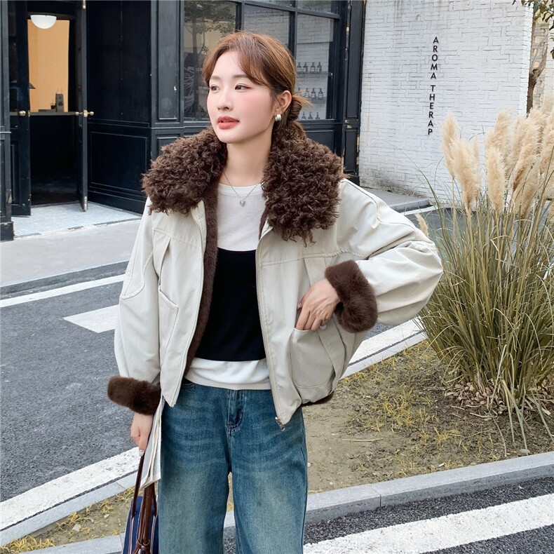 （新款)2025冬时尚派克两面穿加绒毛领外套1D060-P215-K318,女装短外套,1D060