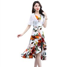 2023年夏季新款时尚气质雪纺大花两件套连衣裙，女装连衣裙，鑫鑫美