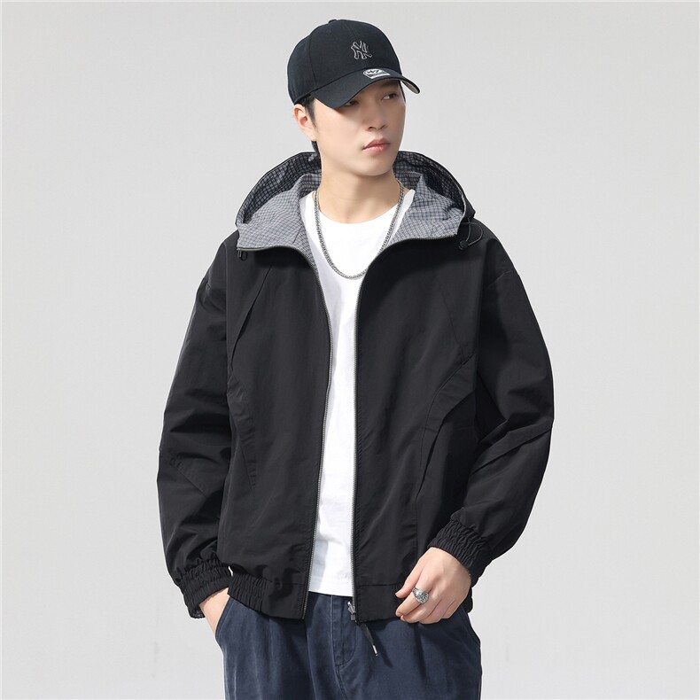 【限价199】2025时尚款双面穿休闲连帽夹克潮牌外套秋季,男装夹克,电商D215