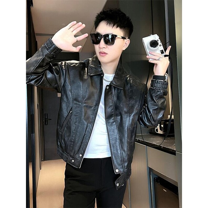 PU9127-P67复古机车软皮衣外套男仿真皮美式黑色短款秋冬,男装皮衣,电商B323A