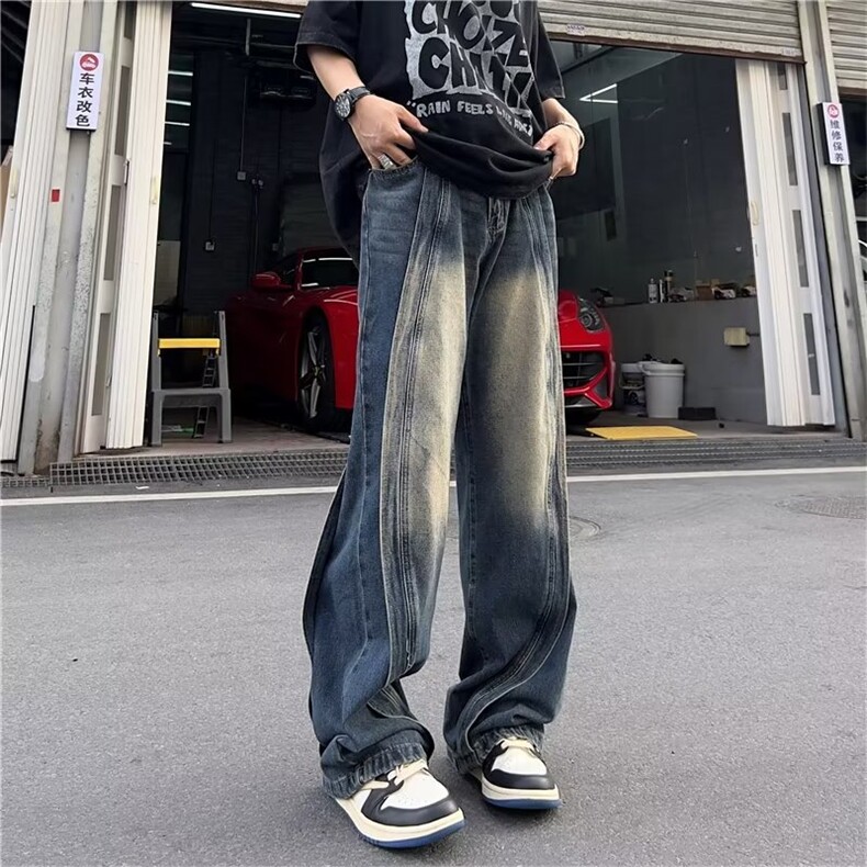 美式复古渐变牛仔裤男潮牌高街直筒oversize薄款T1664-P55,男装牛仔裤,星座1109-3