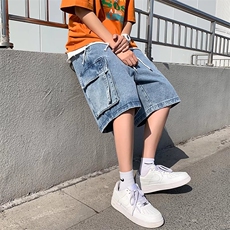 高街牛仔短裤夏季潮牌ins百搭直筒宽松五分裤N2031P40，男装牛仔裤，星座1116-2