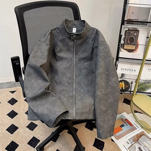 JK293-P88春季肌理纹路短款皮衣夹克男士通勤宽松休闲机车服