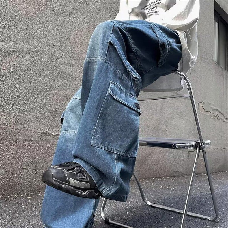 美式潮牌机能多口袋牛仔裤男宽松阔腿裤休闲直筒长裤L22511-p63,男装牛仔裤,星座1008