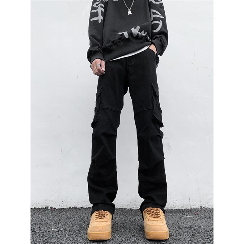 B221美式ins高街暗黑拼接弹力工装牛仔裤LK24163-P75控98,男装牛仔裤,电商B221