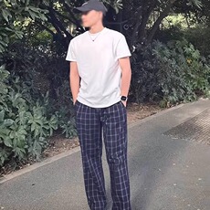 美式复古格子裤男款夏季vintage裤子宽松直筒裤，男装休闲裤，星座1210-1