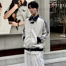 抖音得物品质秋冬美式高街重磅结构拼接织带翻领卫衣夹克外套W113，男装夹克，电商A486