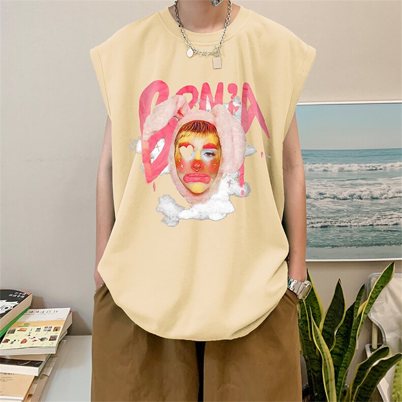 直播品质重磅纯棉220克美式印花宽松背心男女无袖t恤潮BX500P25,男装T恤,电商A486