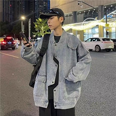 潮牌不规则牛仔外套港风韩版潮流宽松夹克-JK056，男装工装外套，星座1002-2