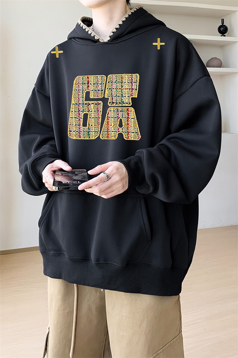 华棉春秋内景仿刺绣印花宽松连帽卫衣男潮休闲WY00676/P45加绒P50,男装卫衣,电商B316