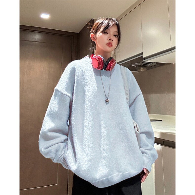 纯色针织毛衣2026新款秋冬季打底衫宽松慵懒风外套 A436-001-P60图片