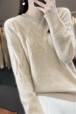 一线成衣钩花毛衣女圆领套头针织打底衫洋气时尚设计感保暖毛衫新，女装羊毛衫，朝辰羊绒