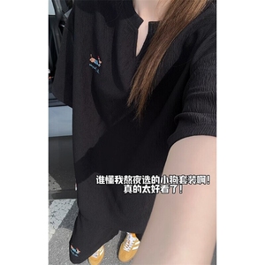 特批P48无差价夏季V领刺绣腊肠狗纹理感时尚大码短袖短裤男TZ5363图片