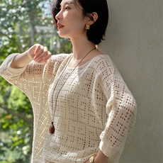 女士镂空九分袖套衫，女装针织衫/毛衣，江帆羊绒