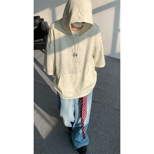 现货DX10116-特批42控78七分袖痞帅链条设计连帽短袖T恤大码男