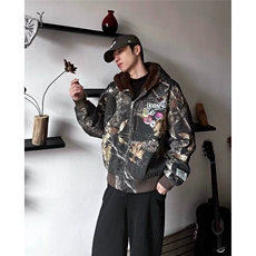 连帽牛仔棉服男女重磅迷彩树枝座山雕加绒加厚夹克外套HHK16P176，男装夹克，星座1013-5