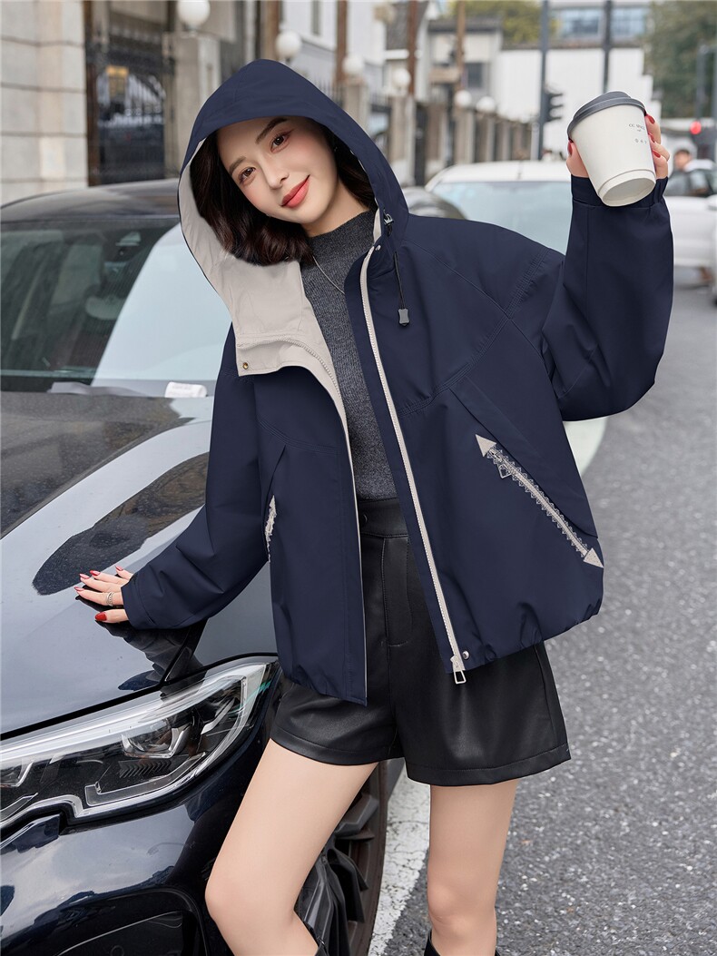 加绒外套女2026秋冬新款巨好看的独特漂亮韩系休闲短款连帽冲锋衣,女装棉衣/棉服,微微衣阁