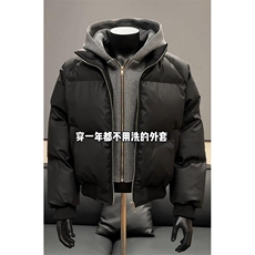 现货高品质重磅工艺美式高街假两件PU皮棉衣男女加厚棉服外套，男装棉衣，电商A486