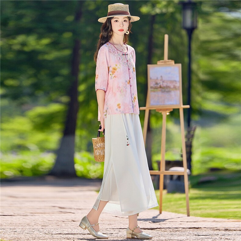 2026年夏季新款新中式民族风重工刺绣小衫阔腿裤套装女,女装套装/套裙,依路服饰