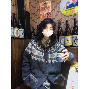 网图有货 美式费尔岛牛角扣连帽毛衣开衫针织外套男女 A1036-P58图片