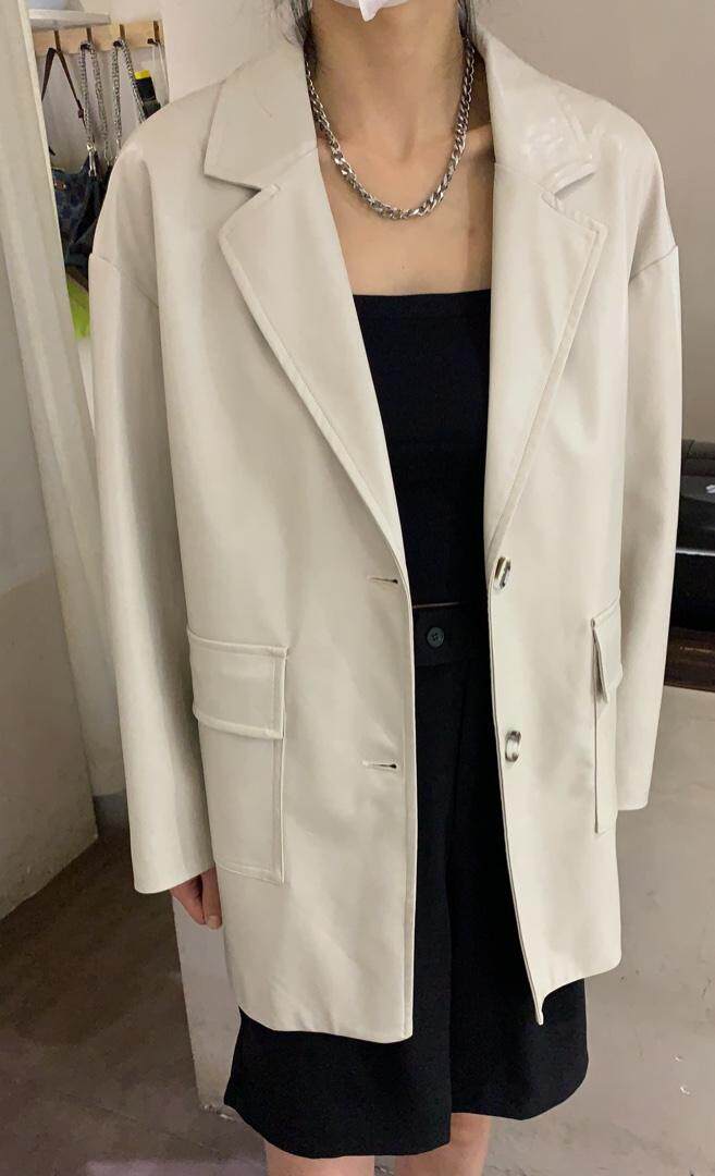 3160#柔感皮衣西装，女装皮衣，mm+ 里墨恩