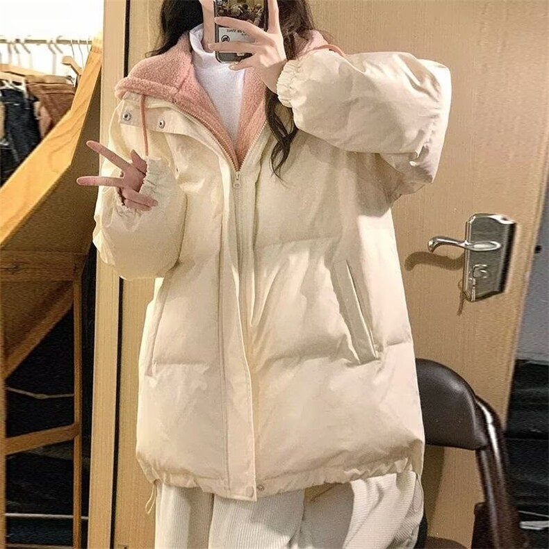 常规加厚假两件羊羔毛棉服女2024冬季学生新款宽松文艺拉链长袖,男装棉衣,星座506A