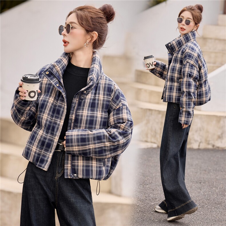 现货白鸭绒2025年冬季立领保暖休闲风羽绒服宽松短外套,女装羽绒服,米雪儿