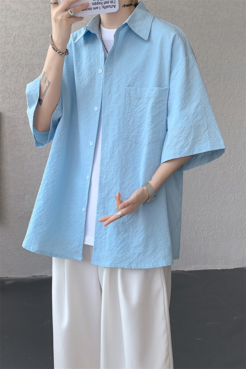 8XL-M泡泡纱盐缩肌理短袖衬衫男夏季冰丝外套防晒衬衣DC28011P36,男装衬衫,电商B312