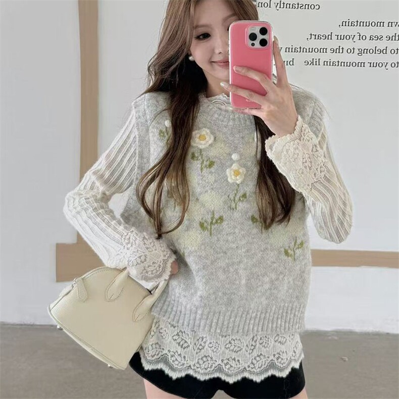 2025年秋季时尚百搭休闲花朵立体圆领马甲，女装马甲，萱芳婷羊绒