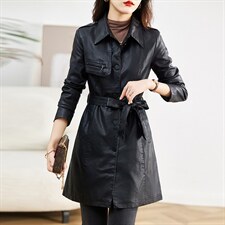 皮衣外套女春秋2023新款时尚潮流收腰气质修身显瘦长款皮衣风衣潮，女装皮衣，魅衣本色
