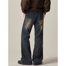 1506-1/K6031/P46高质量内包边深蓝色微喇半松紧牛仔裤男女同款，男装牛仔裤，星座1506-1