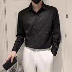 黑色衬衫男长袖格子纯色痞帅上衣外套休闲男装冰丝白衬衣C305，男装衬衫，星座1116A-2（原606A-1）