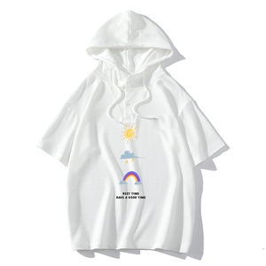 LD54141-P45 NASA连帽短袖t恤男大码胖子带帽五分袖中袖图片
