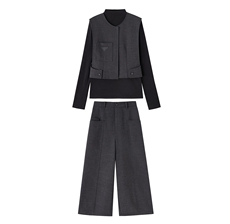 【bao款早春格雷灰系列】2026春装休闲马甲八分裤针织打底三件套，女装套装/套裙，雅静靓衣