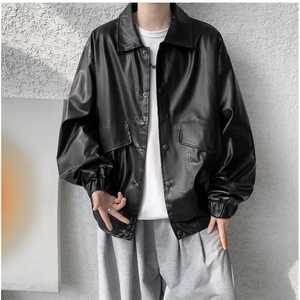 F686P65春秋男生休闲夹克PU机车时尚宽松日系夹克复古图片