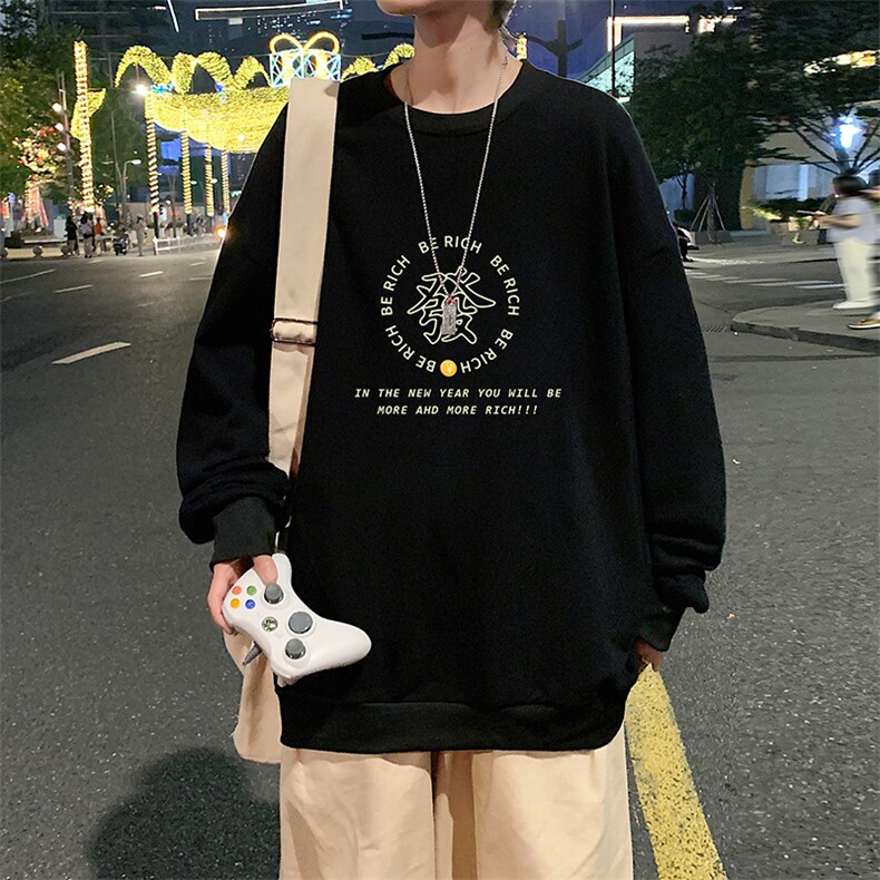 S6163-P28 加绒款-P33 秋季圆领卫衣男大码韩版宽松长袖外套图片