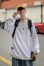 A101-P38港风假两件卫衣男士大码宽松长袖t恤潮男装，男装卫衣，电商A040