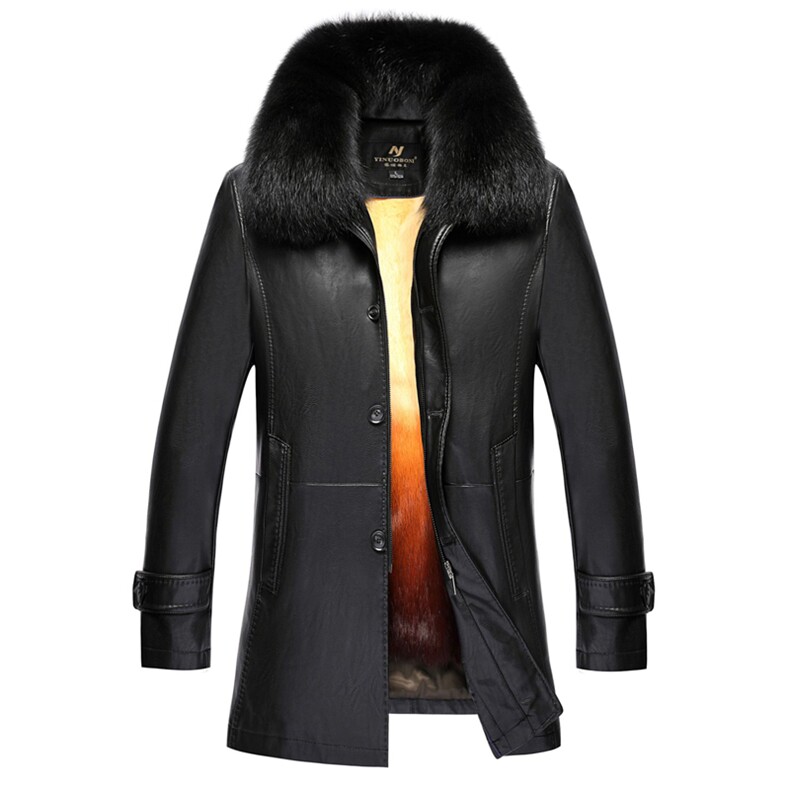 男狐狸尼克服休闲翻领皮草大衣可脱卸毛领中长款皮衣YN6382-P540，男装皮衣，电商B212（原钱塘6029）