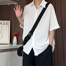 冰丝薄款凉感衬衫男夏季美式潮牌宽松cleanfit情侣款短袖衬衣外套，男装衬衫，电商基地A050