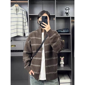 新款针织毛衣外套宽松休闲百搭上衣潮牌立领拉链开衫MYC06图片