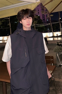 8XL-M 四季工装外套街头机能口袋连帽防水无袖马甲坎肩JK1316P78图片