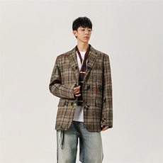 满印涂鸦印花西装外套男2025秋季新款宽松休闲西服-A2191P80控138，男装西服，电商B241