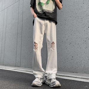 破洞牛仔裤新款美式夏季薄款宽松休闲微喇裤图片