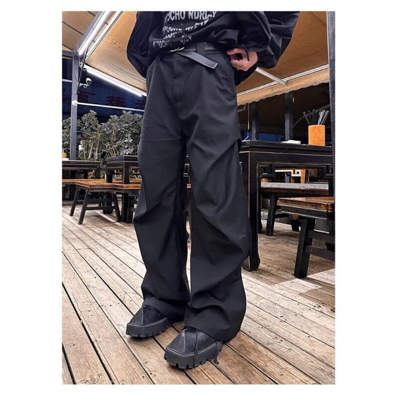 W9551-P50 网图现货 新款高质量褶皱西裤半松紧裤头内包边拖地裤图片