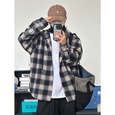 数据毛呢连帽格子衬衫磨毛中性加厚连帽衬衫外套CS069-P48，男装衬衫，星座301C-5
