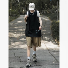 麂皮绒背心男韩版潮流印花高街帅气2023夏季ins无袖T恤ST213-P29，男装T恤，星座412-3