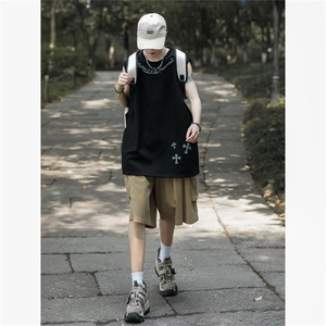麂皮绒背心男韩版潮流印花高街帅气2023夏季ins无袖T恤ST213-P29图片