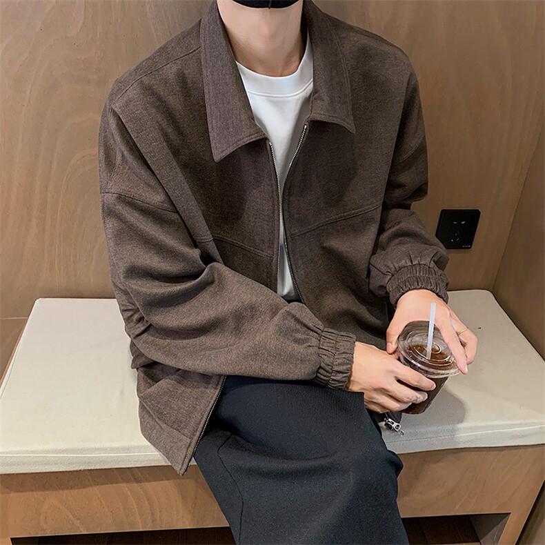 美拉德短款双拉链宽松翻领毛呢夹克男女大衣外套-OY2233-P105图片