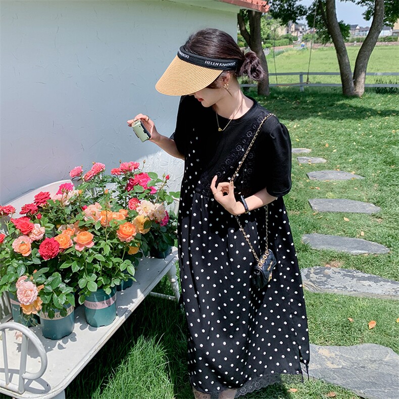 气质减龄穿搭波点背带裙女夏2025年新款宽松连衣裙长裙假,女装连衣裙,2C129